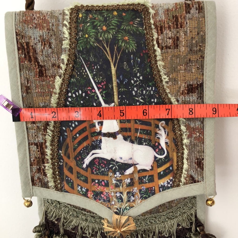 Handmade Unicorn Bag Fringe Tassel Fabric Renaissance Medieval Garb Tapestry - Picture 10 of 12